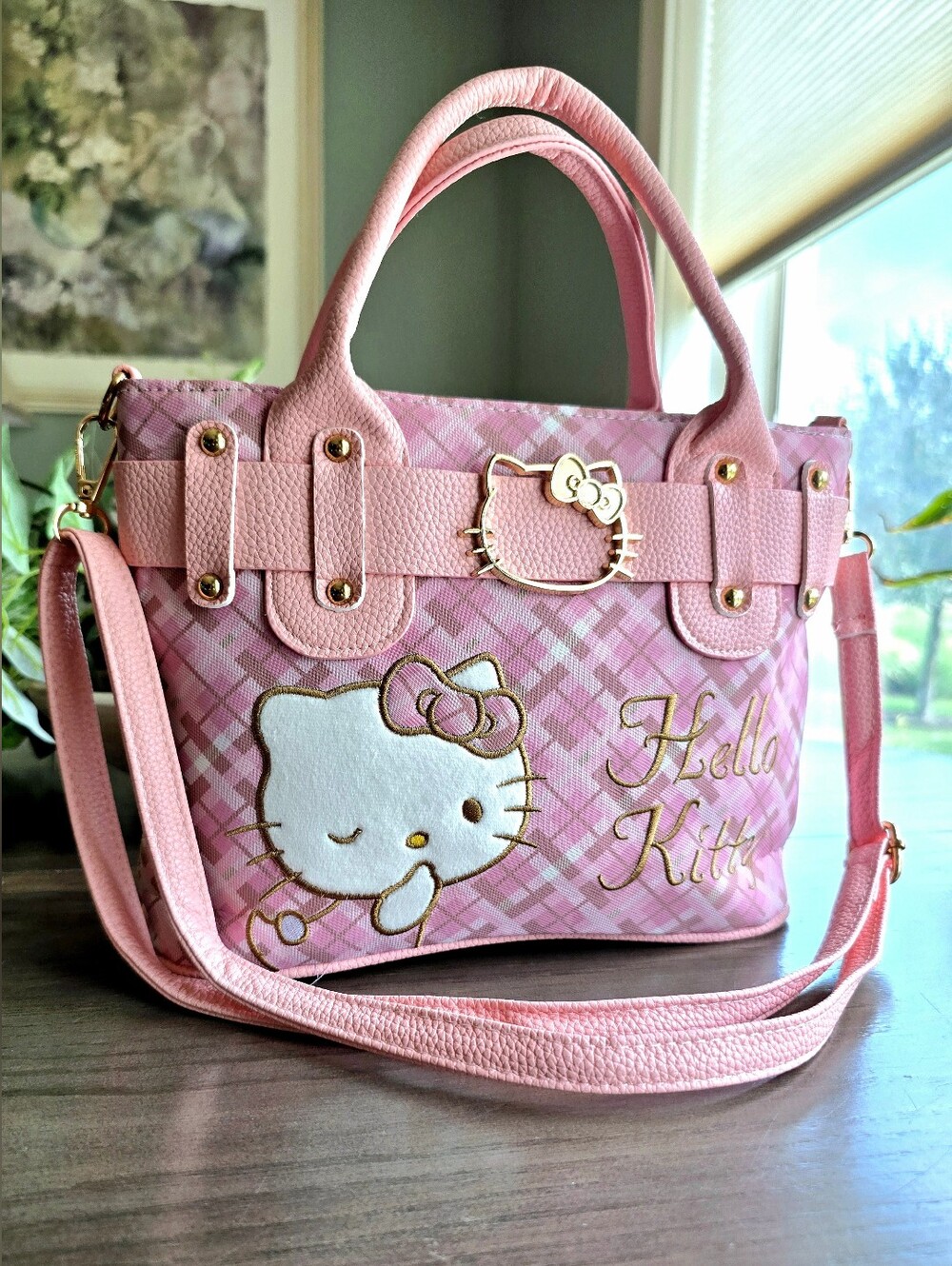 Sanrio Hello Kitty Pink Plaid Satchel / Crossbody NWT - Picture 3 of 12